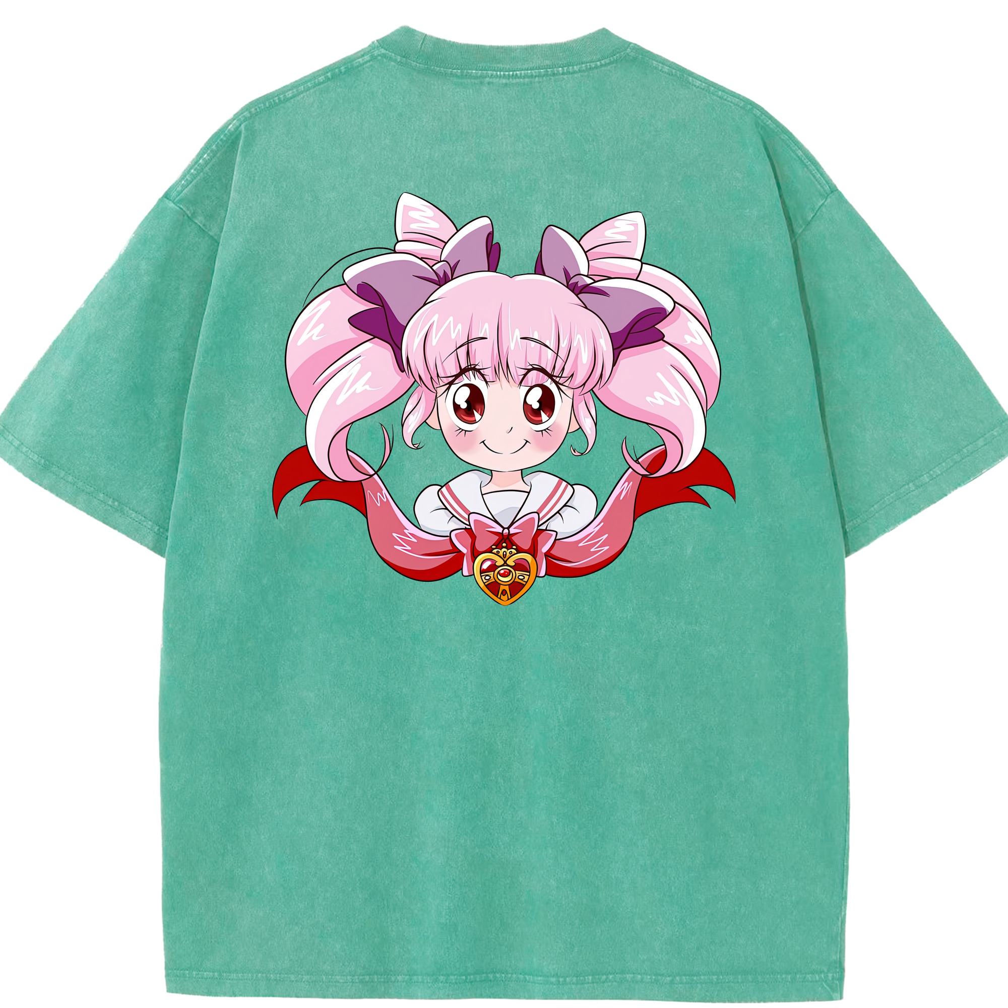 （画像用） 美少女戦士セーラームーン ちびうさ Sailor Moon Chibiusa Tsukino Usagi Small Lady Serenity 綿100% ヴィンテージ風 半袖Tシャツ（背面プリント）